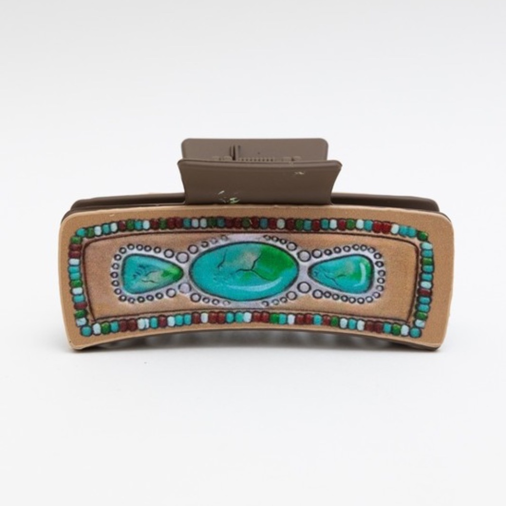 Western Turquoise Print Hair Claw